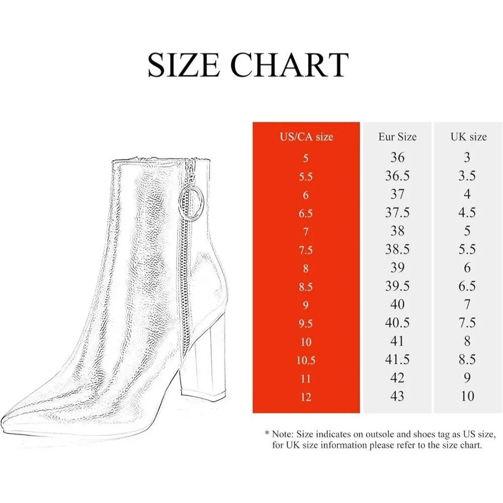 Dream Pairs Women's Red/Pat-3 Pointed Toe Fur Lining Block Heel Ankle Booties